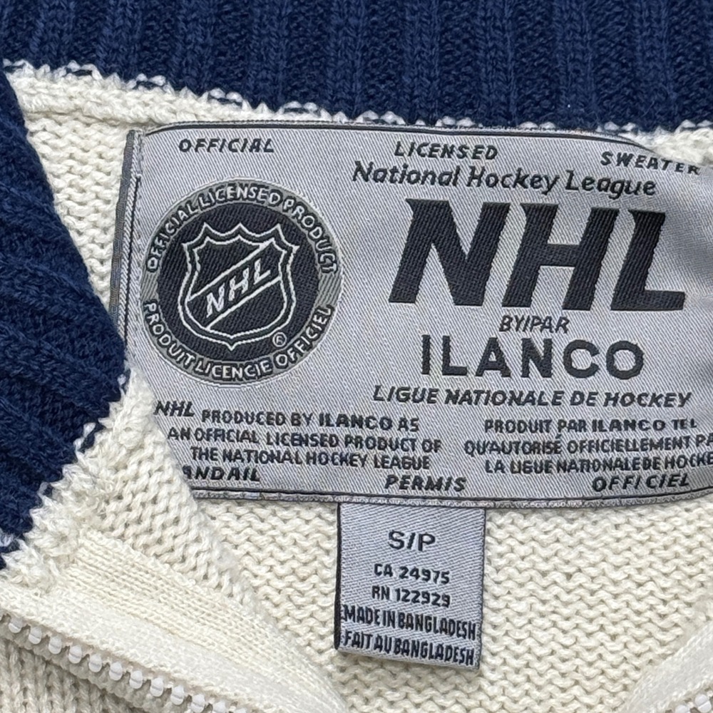 Ilanco NHL Winnipeg Jets Knit Sweater Mens S Cream Blue Quarter Zip Hockey Logo - Picture 6 of 6